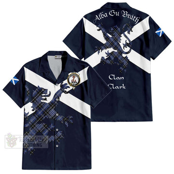Tartan Vibes Clothing Clark (Clarke) Tartan Lion Rampant Short Sleeve Button Shirt – Proudly Display Your Heritage with Alba Gu Brath and Clan Name