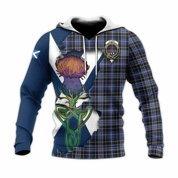 Clark (Clarke) Tartan Family Crest Knitted Hoodie Scottish Thistle Celtic Inspired