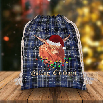 Clark (Clarke) Tartan Christmas Santa's Bag with Twinkle Highland Cattle