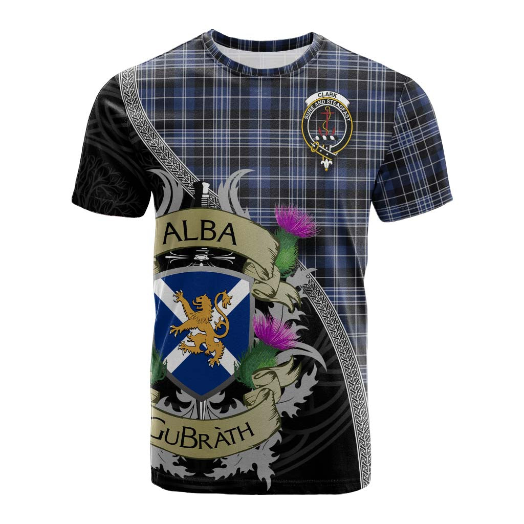 Tartan Vibes Clothing Clark (Clarke) Tartan Family Crest Cotton T-shirt Lion Rampant Royal Thistle Shield Celtic Inspired
