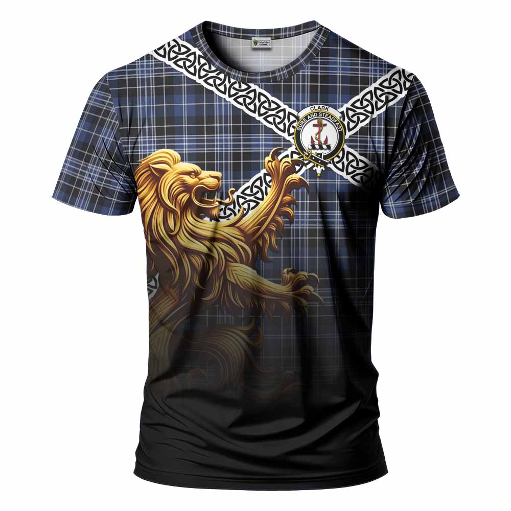 Tartan Vibes Clothing Clark (Clarke) Crest Tartan T-Shirt with Golden Lion Emblem Celtic Style