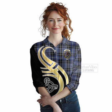 Tartan Vibes Clothing Clark (Clarke) Tartan Women's Casual Shirt with Family Crest and Celtic Symbol Style