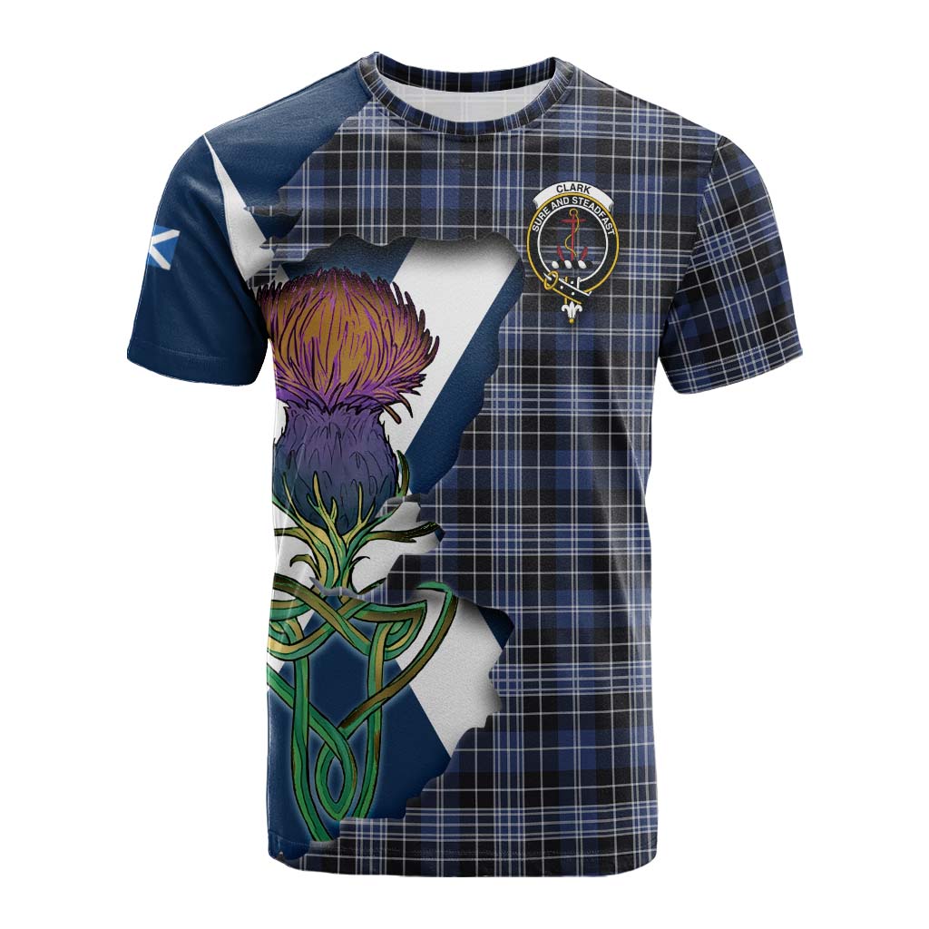 Tartan Vibes Clothing Clark (Clarke) Tartan Family Crest Cotton T-shirt Scottish Thistle Celtic Inspired