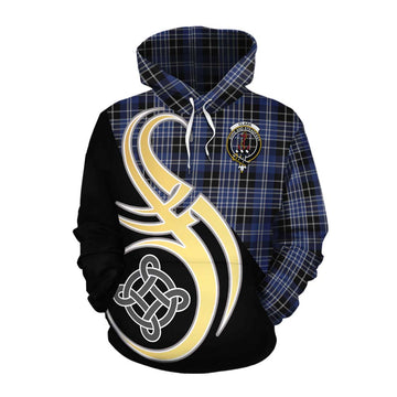 Tartan Vibes Clothing Clark (Clarke) Tartan Cotton Hoodie with Family Crest and Celtic Symbol Style