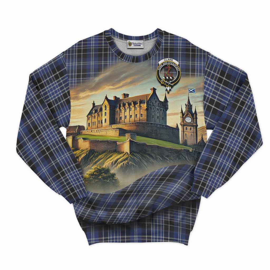 Tartan Vibes Clothing Clark (Clarke) Tartan Family Crest Sweatshirt with Scottish Ancient Castle Style