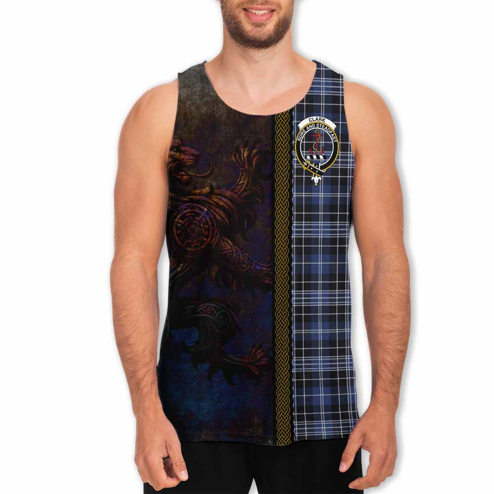 Tartan Vibes Clothing Clark (Clarke) Tartan Family Crest Men's Tank Top Alba Gu Brath Be Brave Lion Ancient Style