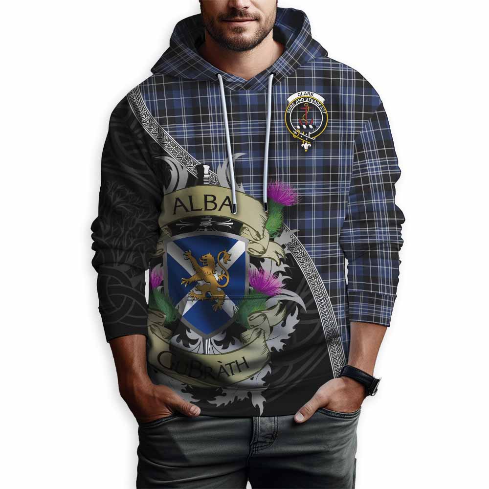 Tartan Vibes Clothing Clark (Clarke) Tartan Family Crest Hoodie Lion Rampant Royal Thistle Shield Celtic Inspired