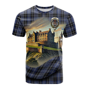 Tartan Vibes Clothing Clark (Clarke) Tartan Family Crest Cotton T-shirt with Scottish Ancient Castle Style