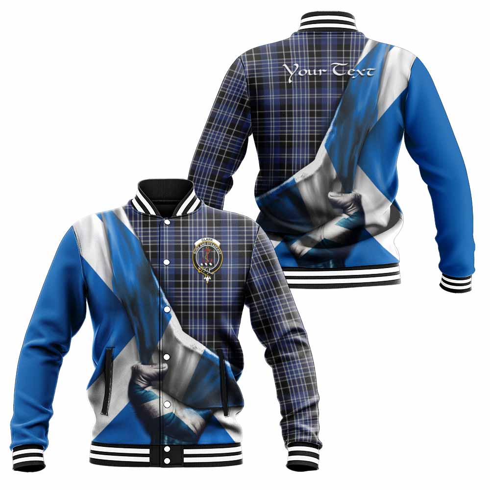 Tartan Vibes Clothing Clark (Clarke) Tartan Baseball Jacket with Family Crest Scotland Patriotic Style