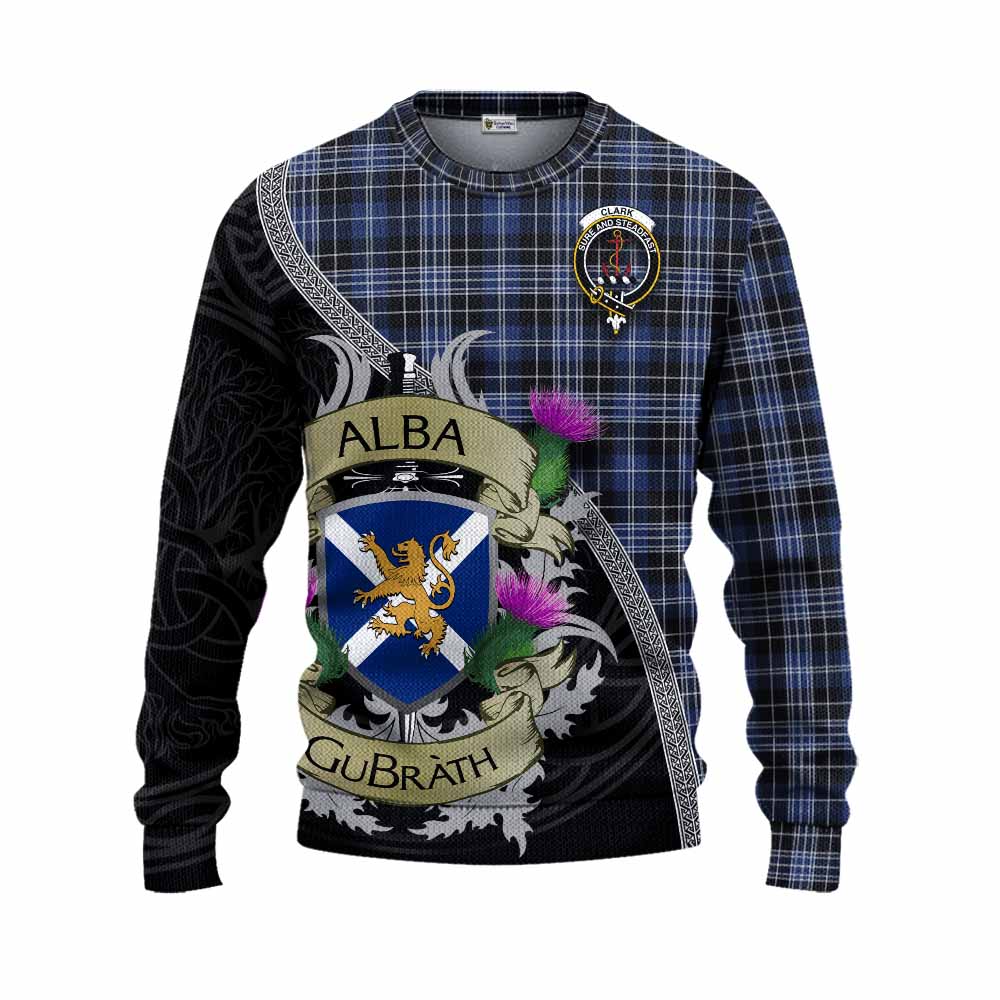 Tartan Vibes Clothing Clark (Clarke) Tartan Family Crest Knitted Sweater Lion Rampant Royal Thistle Shield Celtic Inspired
