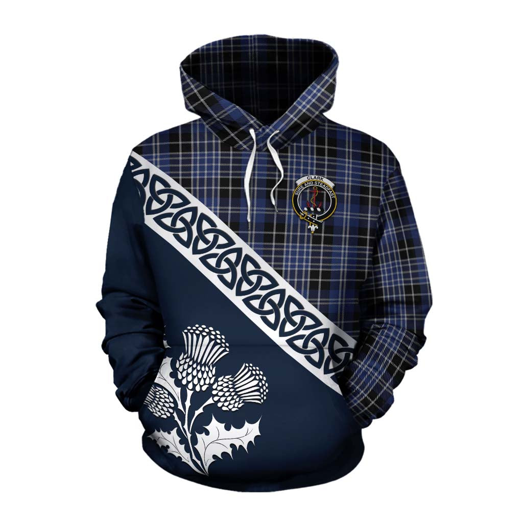 Tartan Vibes Clothing Clark (Clarke) Tartan Cotton Hoodie Featuring Thistle and Scotland Map