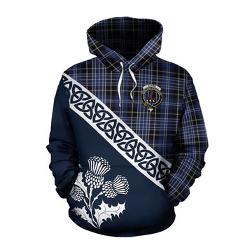 Tartan Vibes Clothing Clark (Clarke) Tartan Cotton Hoodie Featuring Thistle and Scotland Map