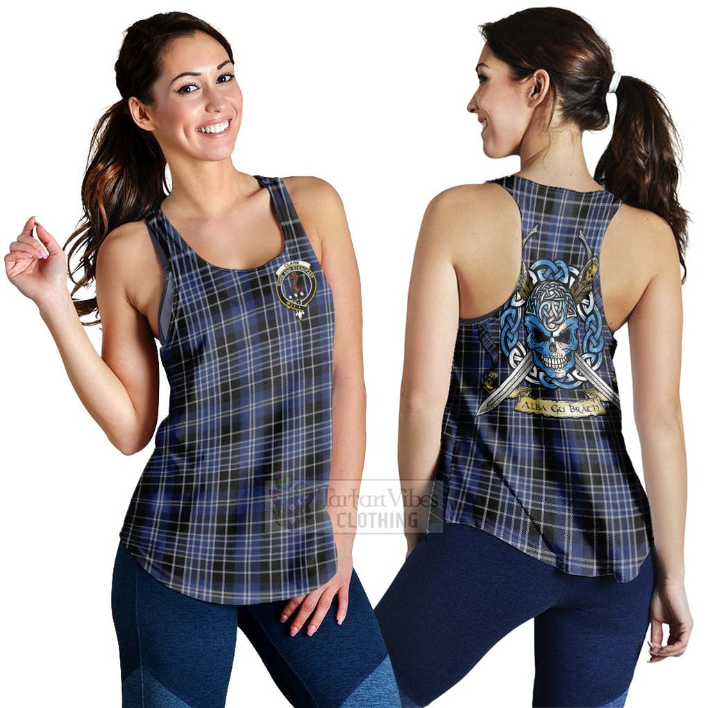 Tartan Vibes Clothing Clark (Clarke) Tartan Women's Racerback Tanks with Family Crest Celtic Skull Style