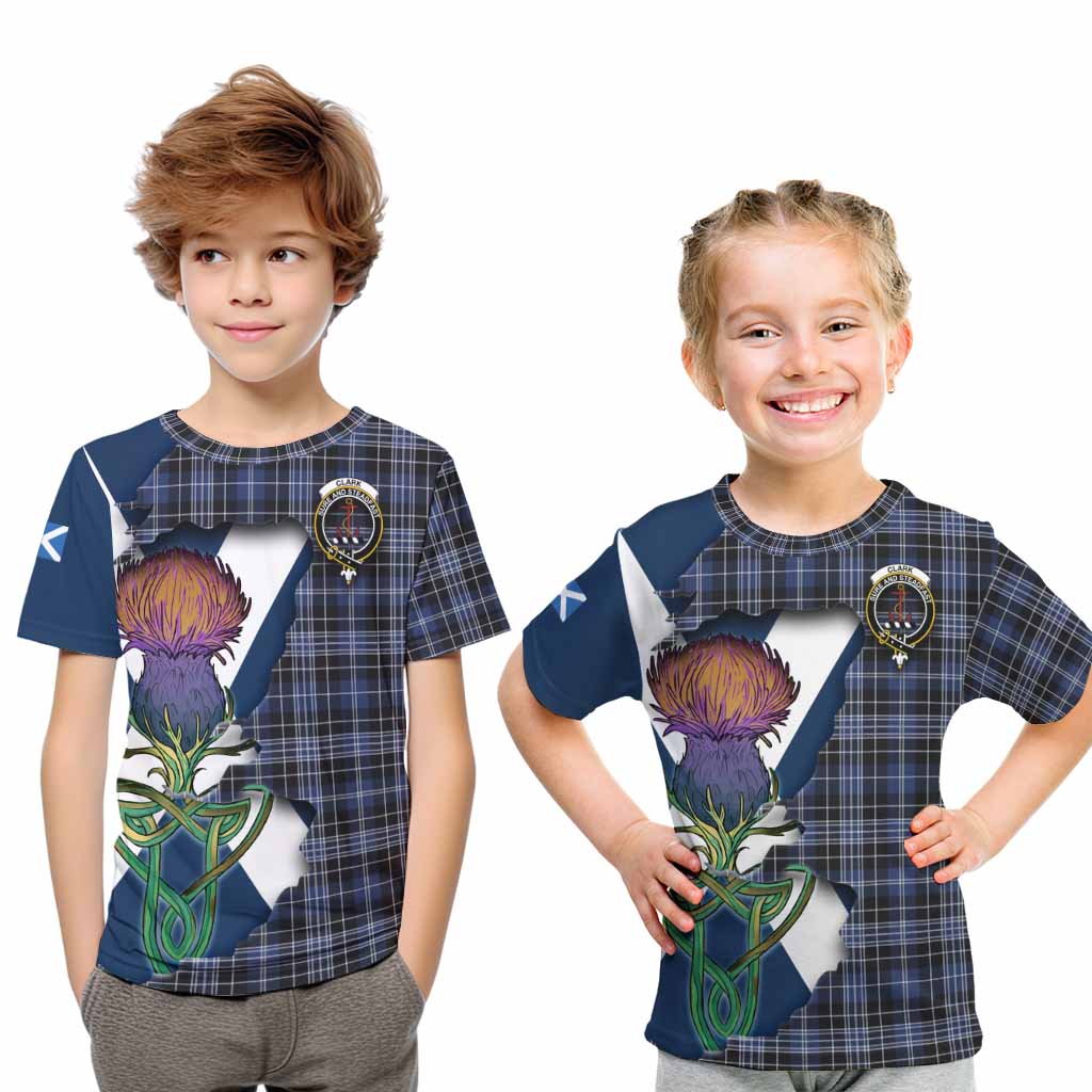 Tartan Vibes Clothing Clark (Clarke) Tartan Family Crest Kid T-Shirt Scottish Thistle Celtic Inspired