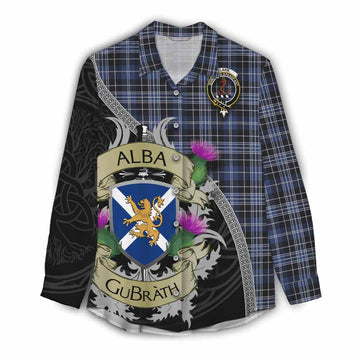 Tartan Vibes Clothing Clark (Clarke) Tartan Family Crest Women's Casual Shirt Lion Rampant Royal Thistle Shield Celtic Inspired