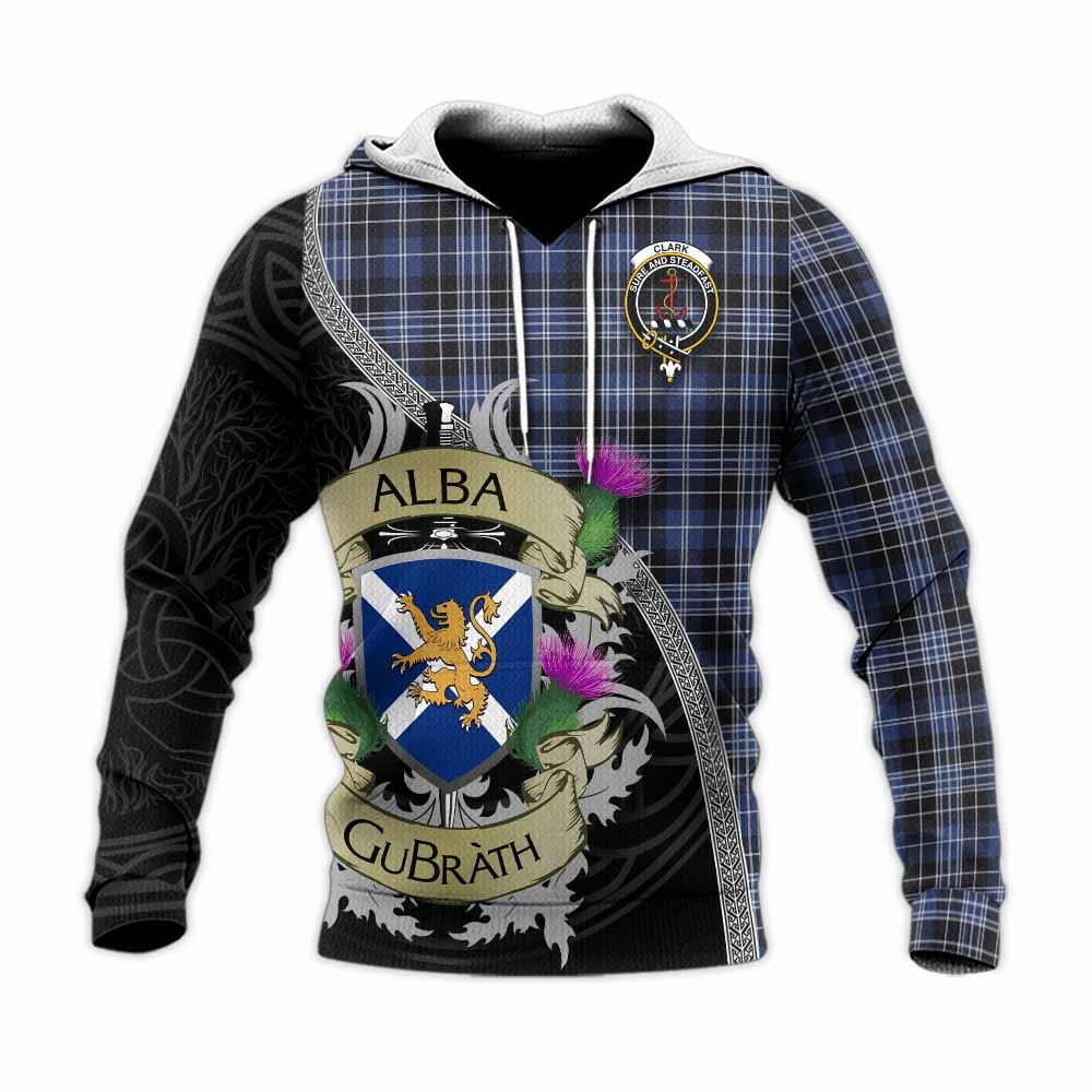 Tartan Vibes Clothing Clark (Clarke) Tartan Family Crest Knitted Hoodie Lion Rampant Royal Thistle Shield Celtic Inspired