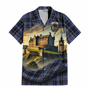 Tartan Vibes Clothing Clark (Clarke) Tartan Family Crest Short Sleeve Button Shirt with Scottish Ancient Castle Style