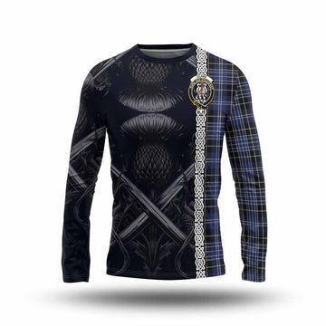 Tartan Vibes Clothing Clark (Clarke) Tartan Long Sleeve T-Shirt with Family Crest Cross Sword Thistle Celtic Vibes