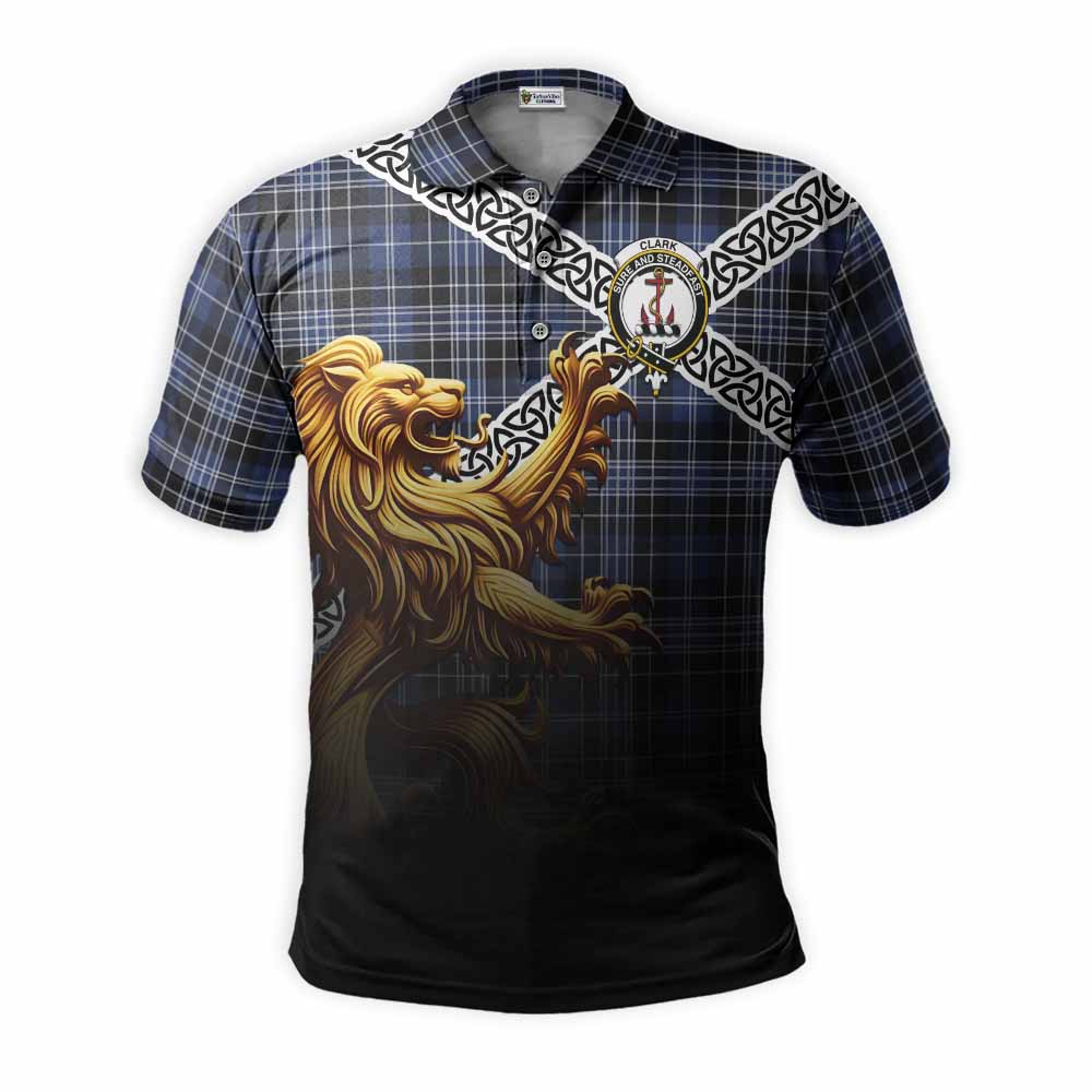 Tartan Vibes Clothing Clark (Clarke) Crest Tartan Polo Shirt with Golden Lion Emblem Celtic Style