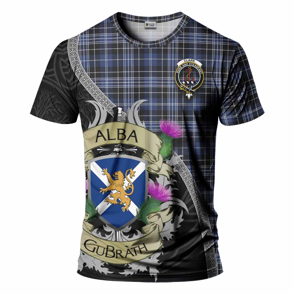 Tartan Vibes Clothing Clark (Clarke) Tartan Family Crest T-Shirt Lion Rampant Royal Thistle Shield Celtic Inspired