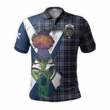 Clark (Clarke) Tartan Family Crest Polo Shirt Scottish Thistle Celtic Inspired