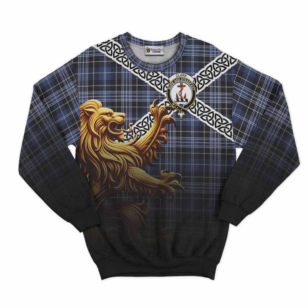 Tartan Vibes Clothing Clark (Clarke) Crest Tartan Sweatshirt with Golden Lion Emblem Celtic Style