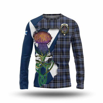 Tartan Vibes Clothing Clark (Clarke) Tartan Family Crest Long Sleeve T-Shirt Scottish Thistle Celtic Inspired