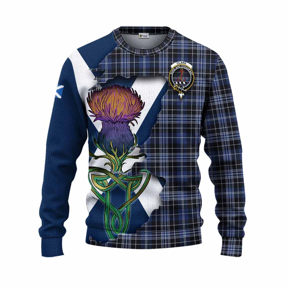 Tartan Vibes Clothing Clark (Clarke) Tartan Family Crest Knitted Sweater Scottish Thistle Celtic Inspired