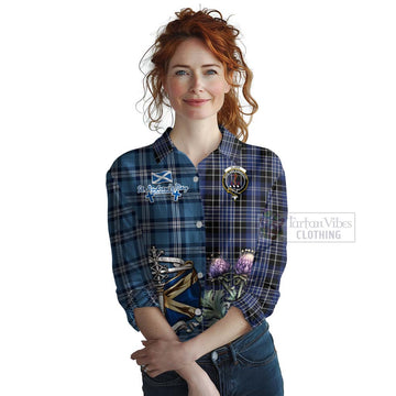 Tartan Vibes Clothing Clark (Clarke) Tartan Women's Casual Shirt Happy St. Andrew's Day Half Tartan Style