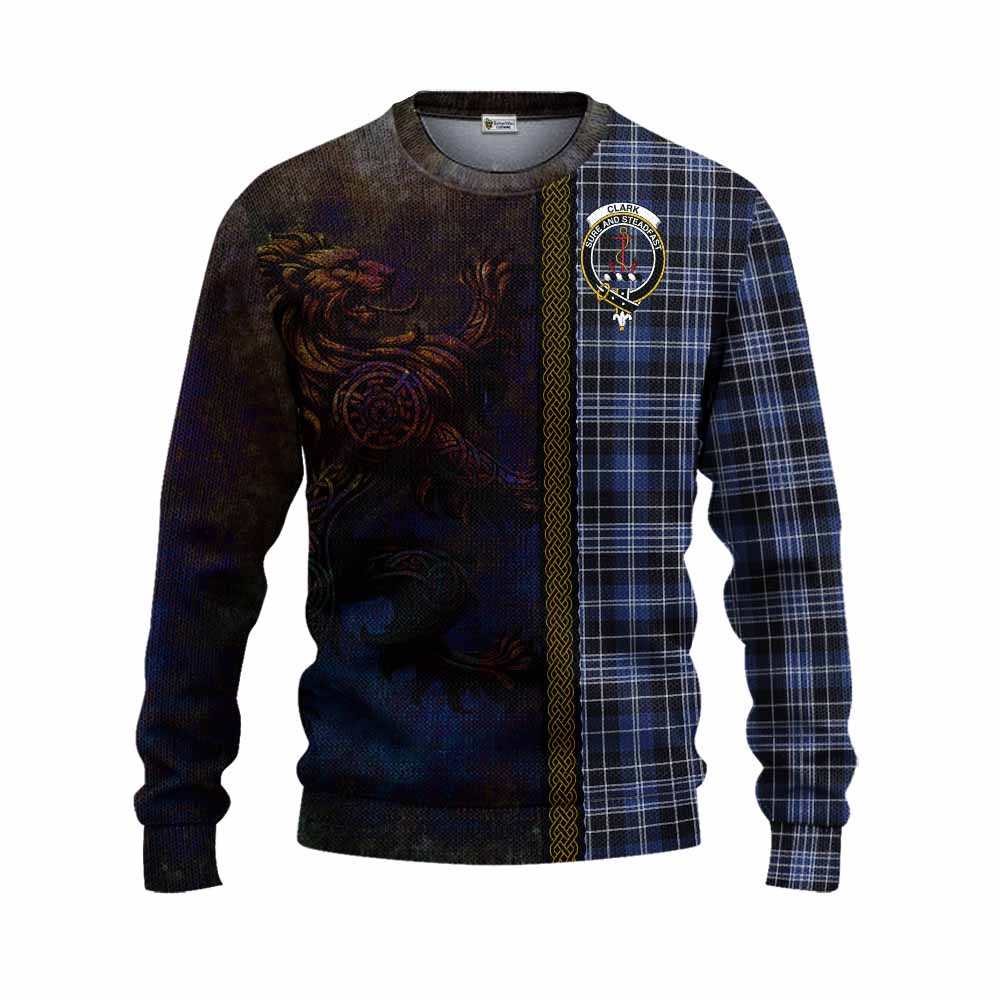 Tartan Vibes Clothing Clark (Clarke) Tartan Family Crest Knitted Sweater Alba Gu Brath Be Brave Lion Ancient Style
