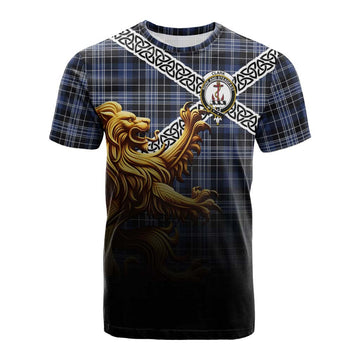 Clark (Clarke) Crest Tartan Cotton T-shirt with Golden Lion Emblem Celtic Style
