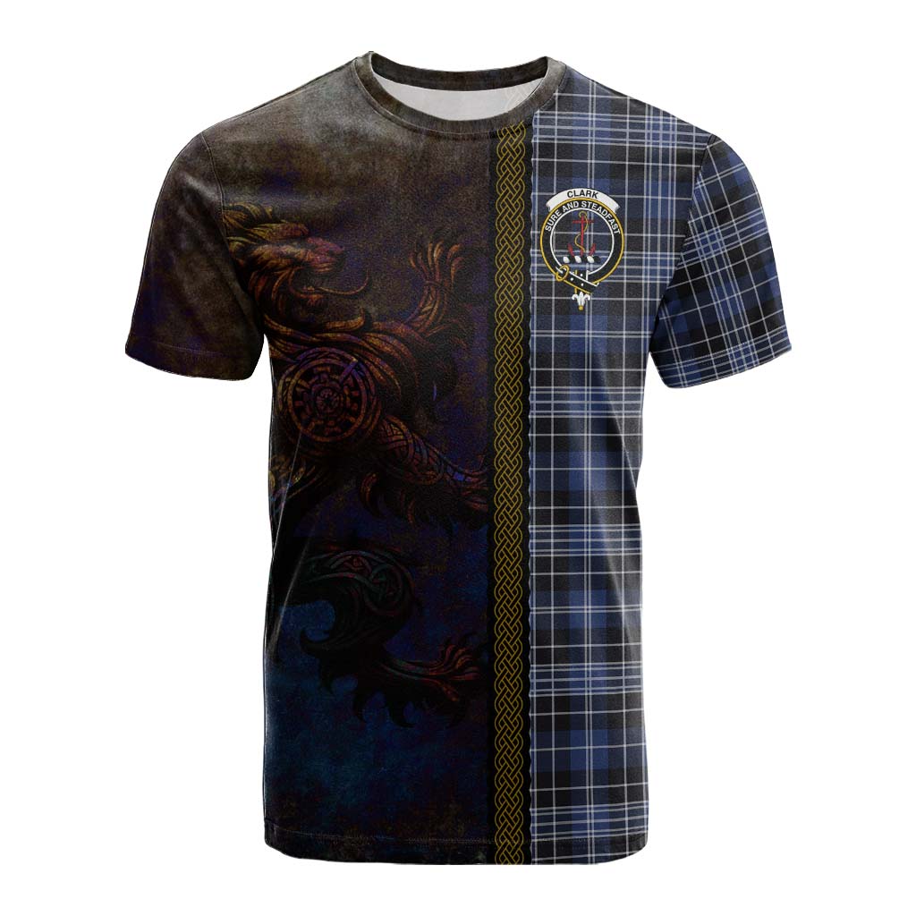 Tartan Vibes Clothing Clark (Clarke) Tartan Family Crest Cotton T-shirt Alba Gu Brath Be Brave Lion Ancient Style
