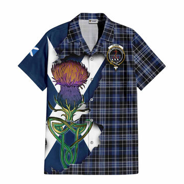Tartan Vibes Clothing Clark (Clarke) Tartan Family Crest Short Sleeve Button Shirt Scottish Thistle Celtic Inspired