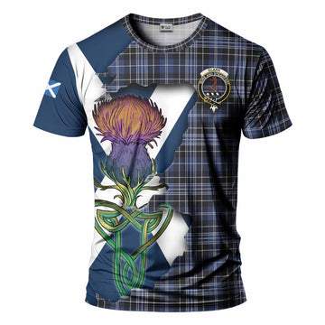 Tartan Vibes Clothing Clark (Clarke) Tartan Family Crest T-Shirt Scottish Thistle Celtic Inspired