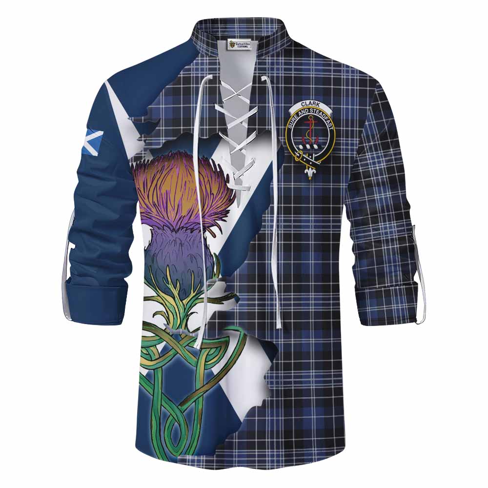 Tartan Vibes Clothing Clark (Clarke) Tartan Family Crest Ghillie Kilt Shirt Scottish Thistle Celtic Inspired