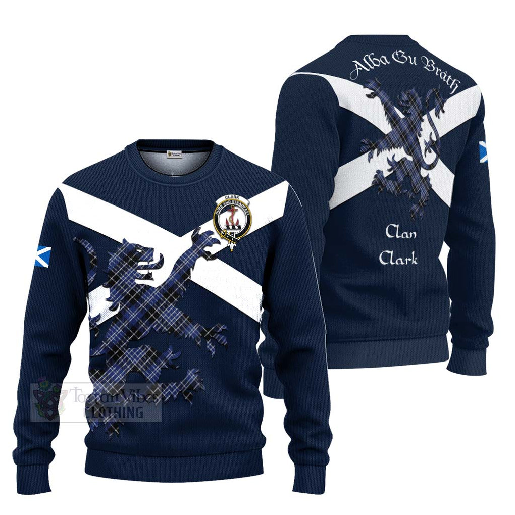 Tartan Vibes Clothing Clark (Clarke) Tartan Lion Rampant Knitted Sweater – Proudly Display Your Heritage with Alba Gu Brath and Clan Name
