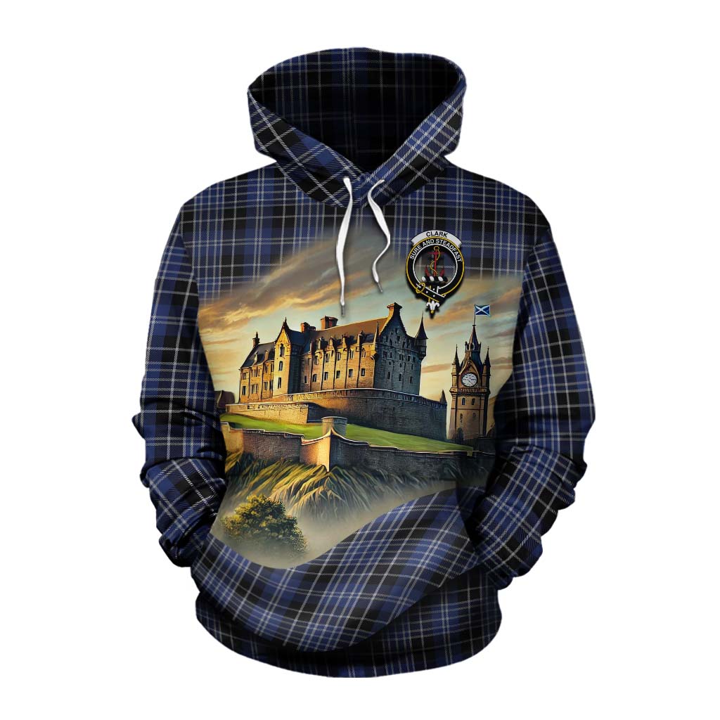 Tartan Vibes Clothing Clark (Clarke) Tartan Family Crest Cotton Hoodie with Scottish Ancient Castle Style