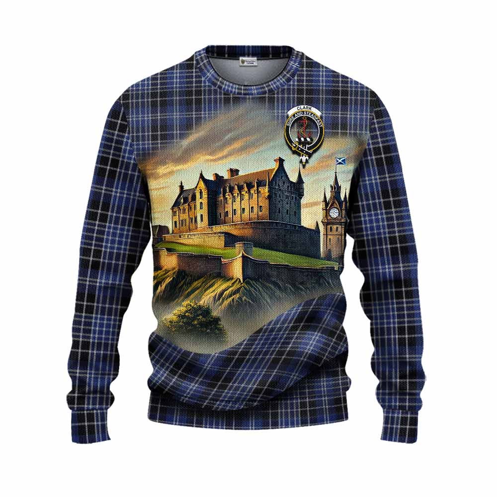Tartan Vibes Clothing Clark (Clarke) Tartan Family Crest Knitted Sweater with Scottish Ancient Castle Style