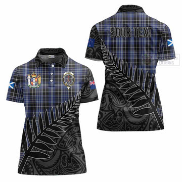Tartan Vibes Clothing Clark (Clarke) Crest Tartan Women's Polo Shirt with New Zealand Silver Fern Half Style