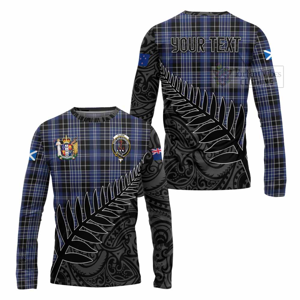 Tartan Vibes Clothing Clark (Clarke) Crest Tartan Long Sleeve T-Shirt with New Zealand Silver Fern Half Style