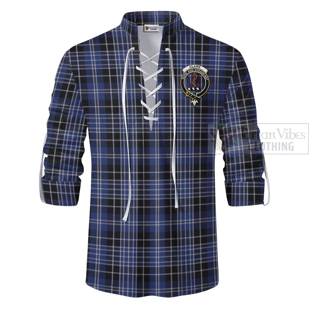 Tartan Vibes Clothing Clark (Clarke) Tartan Ghillie Kilt Shirt with Family Crest Celtic Skull Style