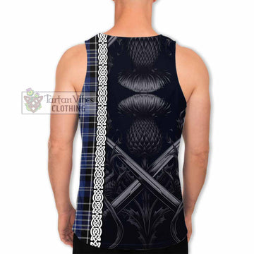 Tartan Vibes Clothing Clark (Clarke) Tartan Men's Tank Top with Family Crest Cross Sword Thistle Celtic Vibes