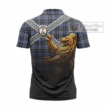 Clark (Clarke) Crest Tartan Zipper Polo Shirt with Golden Lion Emblem Celtic Style
