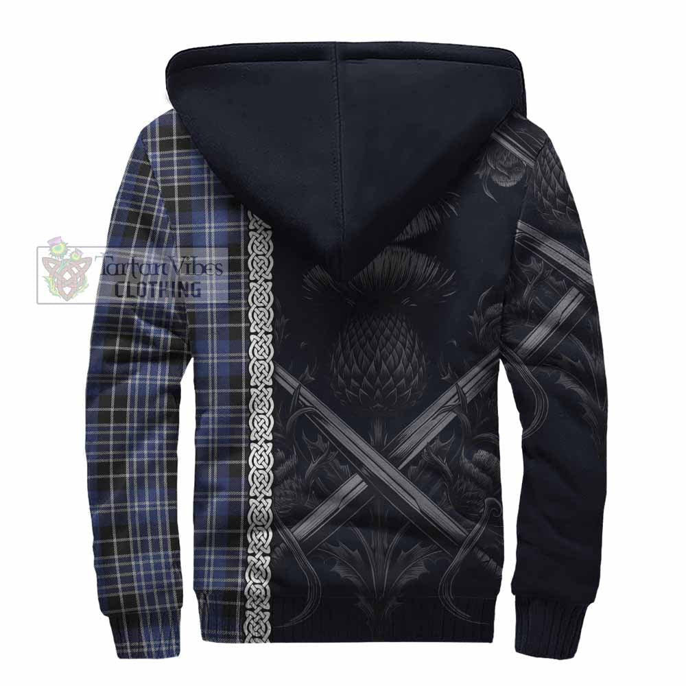 Tartan Vibes Clothing Clark (Clarke) Tartan Sherpa Hoodie with Family Crest Cross Sword Thistle Celtic Vibes