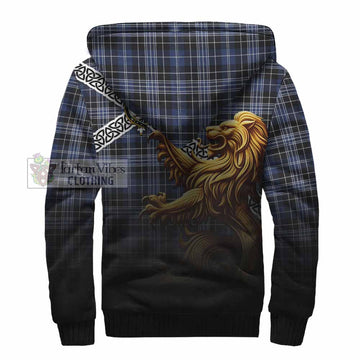 Clark (Clarke) Crest Tartan Sherpa Hoodie with Golden Lion Emblem Celtic Style