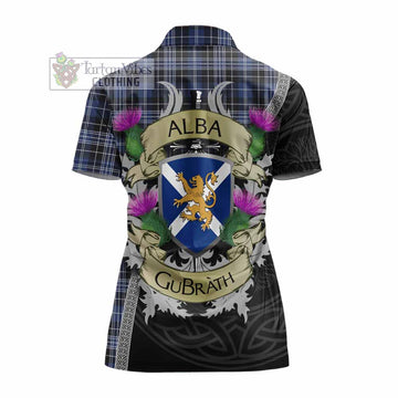 Clark (Clarke) Tartan Family Crest Women's Polo Shirt Lion Rampant Royal Thistle Shield Celtic Inspired