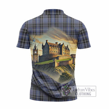 Clark (Clarke) Tartan Family Crest Zipper Polo Shirt with Scottish Ancient Castle Style