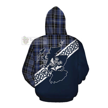 Tartan Vibes Clothing Clark (Clarke) Tartan Cotton Hoodie Featuring Thistle and Scotland Map
