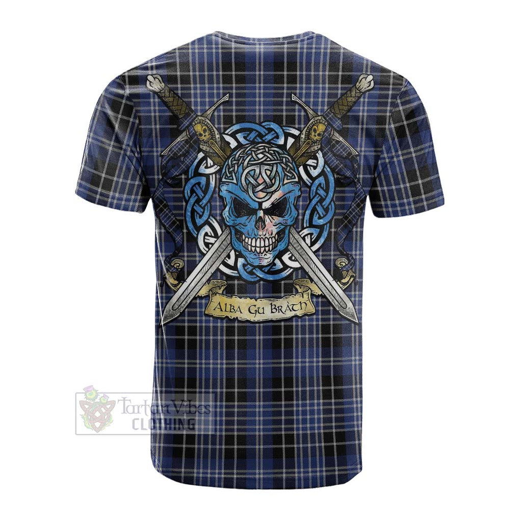 Tartan Vibes Clothing Clark (Clarke) Tartan Cotton T-shirt with Family Crest Celtic Skull Style