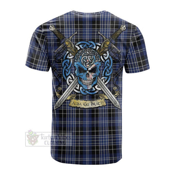 Tartan Vibes Clothing Clark (Clarke) Tartan Cotton T-shirt with Family Crest Celtic Skull Style